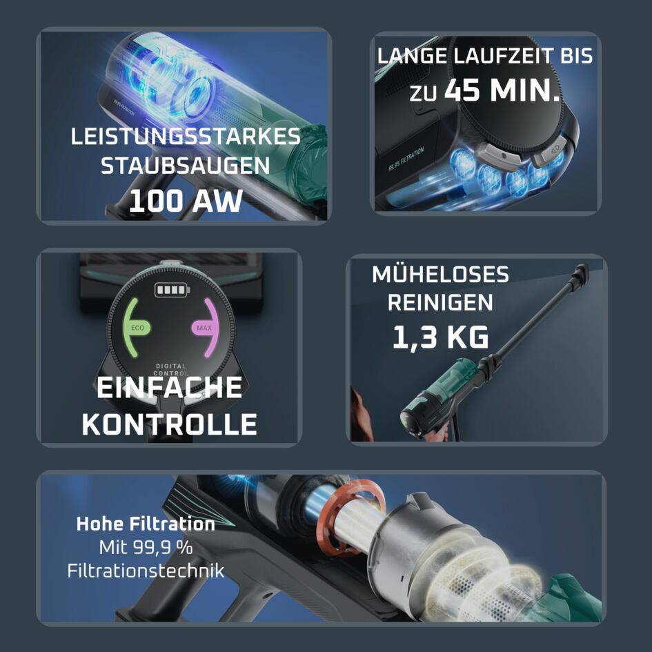 X-FORCE 8.80, kabelloser Akku-Staubsauger, starke Reinigungskraft, 100 AW*